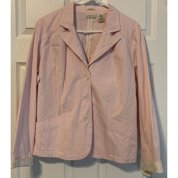 St. John's Bay Jackets & Blazers - St. Johns Bay Blazer Women's Large Striped Career Jacket Coat Pink White NWT